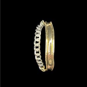 Gold Tone Cuff Bracelet Silver Chain Detail | Mixed Metals Jewelry